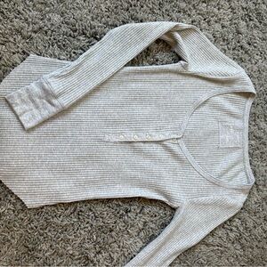 Aerie Light Gray Ribbed Henley Top